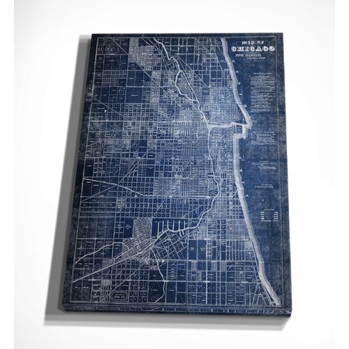 Wayfair Bicycle Wall Art You Ll Love In 2024   Bicycle Chicago Map Blue On Canvas Print 